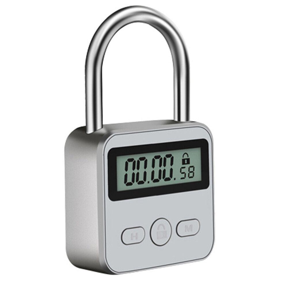 Tlily Metal Timer Lock Lcd Display Multi-Function Electronic Time 99 Hours Max Timing Usb Rechargeable Timer Padlock, Silver