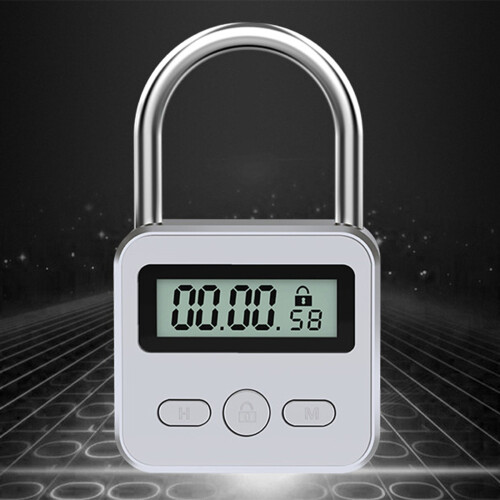 Metal Timer Lock LCD Display Multi-Function Electronic Time 99 Hours Max Timing USB Rechargeable Timer Padlock,Silver 1
