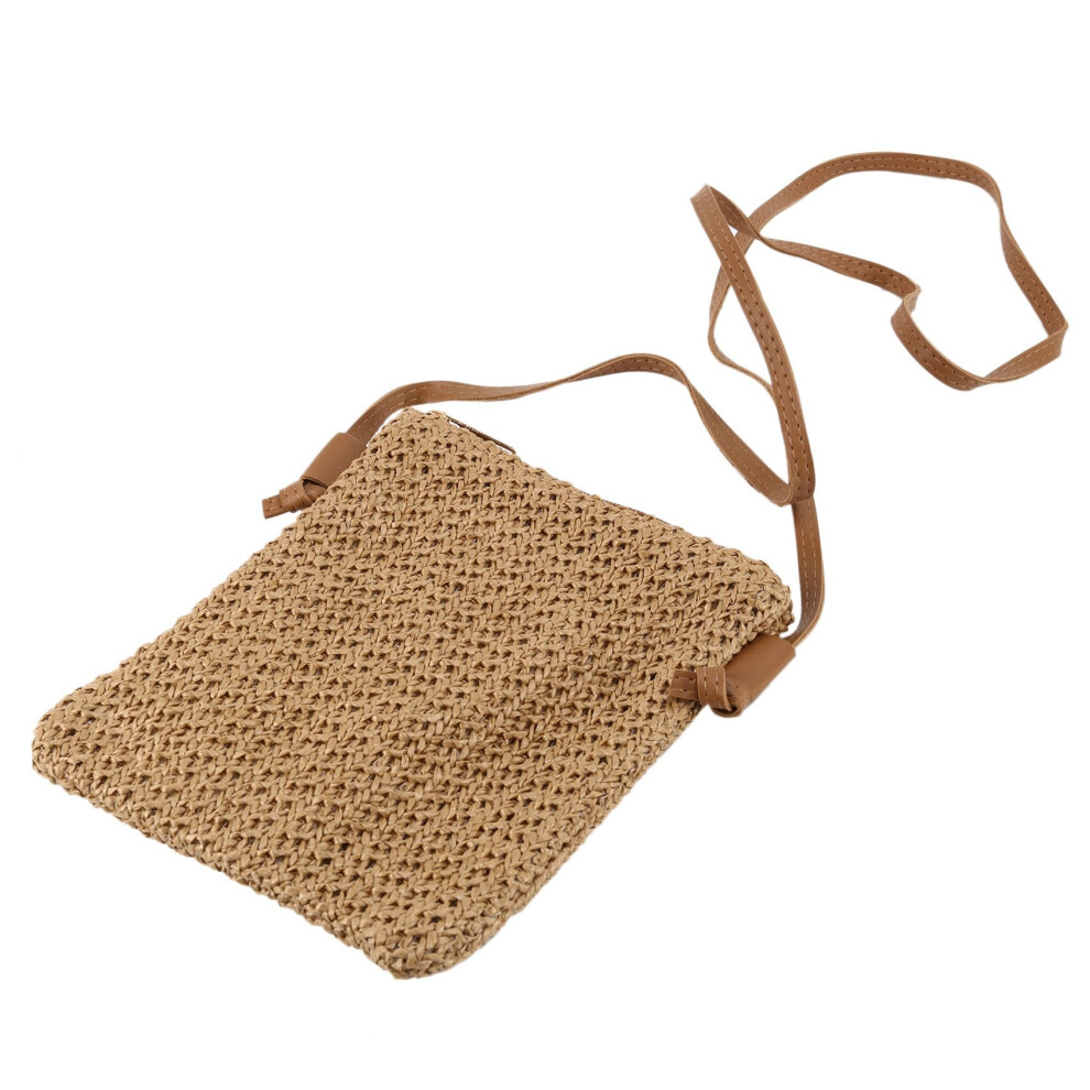 Petits sacs carrés en paille tressée, sac à bandoulière incliné, porte-monnaie, sac de plage décontracté pour les vacances - Marron foncé
