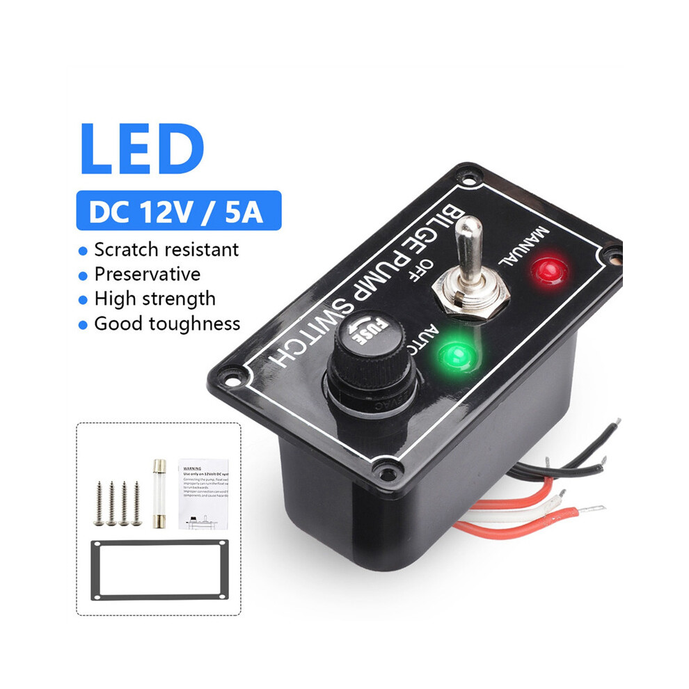 DC 12V Fused Marine Bilge Pump Switch Panel with LED Indicator Light Manual/Off/Auto 3-Way Toggle Switch