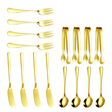 Ensemble de 16 couteaux à tartiner le fromage, accessoires de charcuterie, couteaux en acier inoxydable, pinces de service (doré)