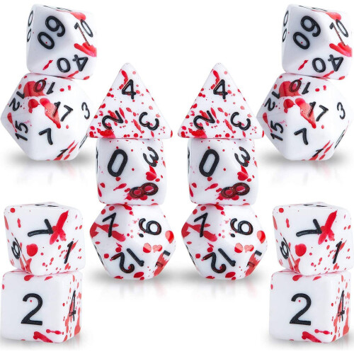 Ensemble de 14 dés polyédriques à éclaboussures de sang pour jeux de rôle DND