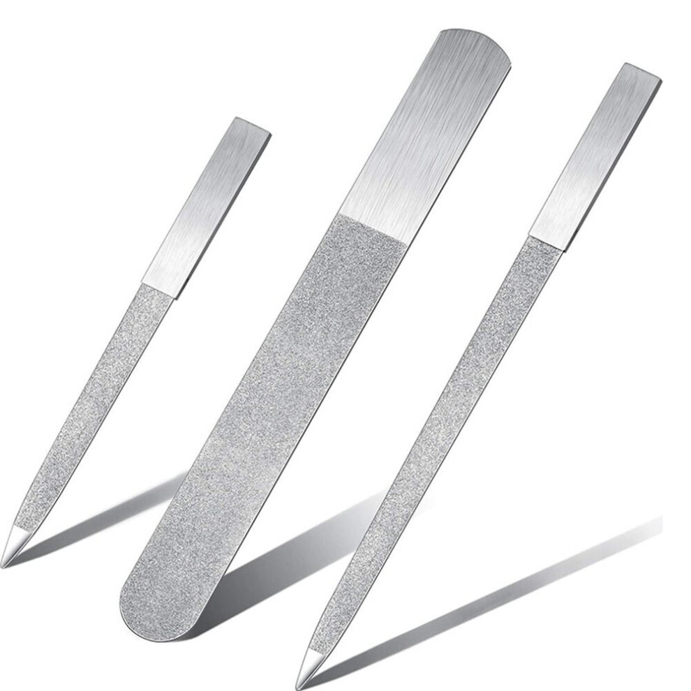 3-Piece Nail File Set Stainless Steel Double-Sided Nail File Buffer File Nail File Suitable for , Family and Travel