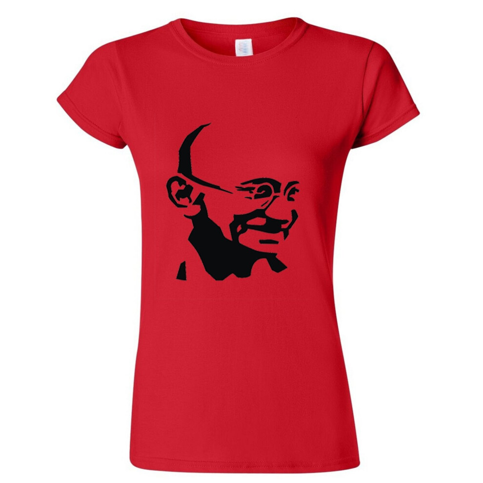 (XL) Mahatma Gandhi Hindi Indian Hero Female Ladies Womens Red T-Shirt Tee Tops