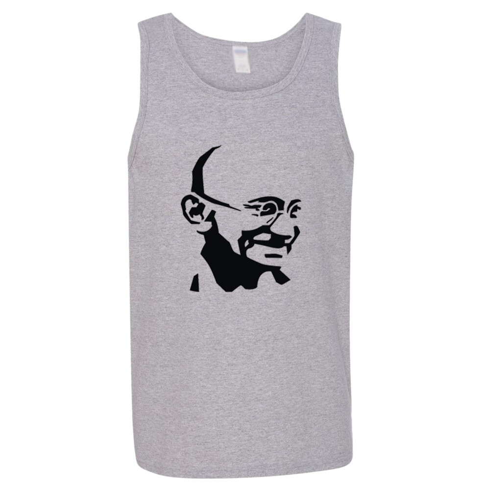 (XL) Mahatma Gandhi Hindi Indian Hero Mens Grey Basic Tank Top Singlet T Shirt