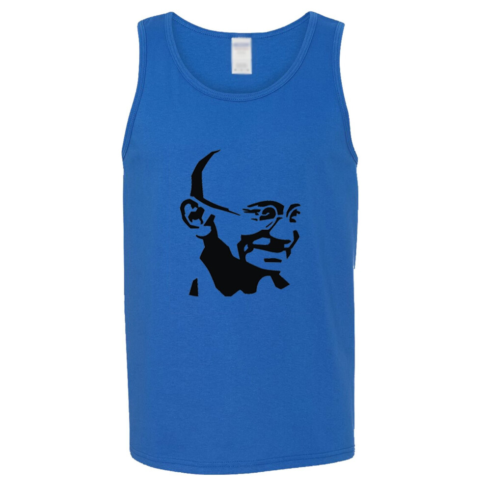 (2XL) Mahatma Gandhi Hindi Indian Hero Mens Royal Blue Basic Tank Top Singlet T Shirt