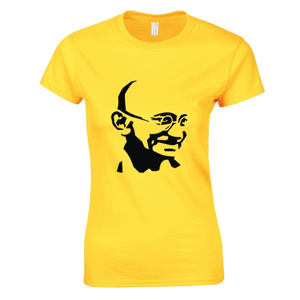 (2XL) Mahatma Gandhi Indian Hero Female Ladies Womens Daisy Yellow T-Shirt Tee Tops