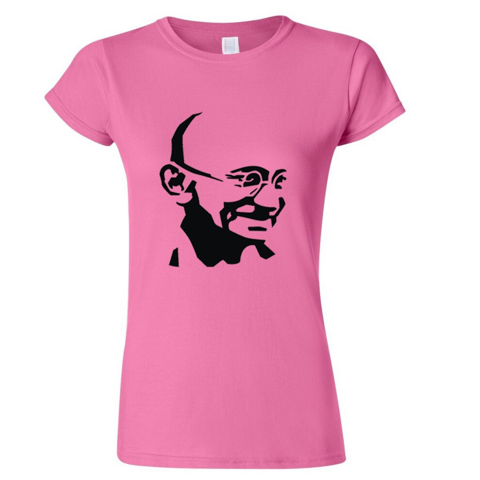 (S) Mahatma Gandhi Indian Hero Female Ladies Women Pink T-Shirt Tee Tops