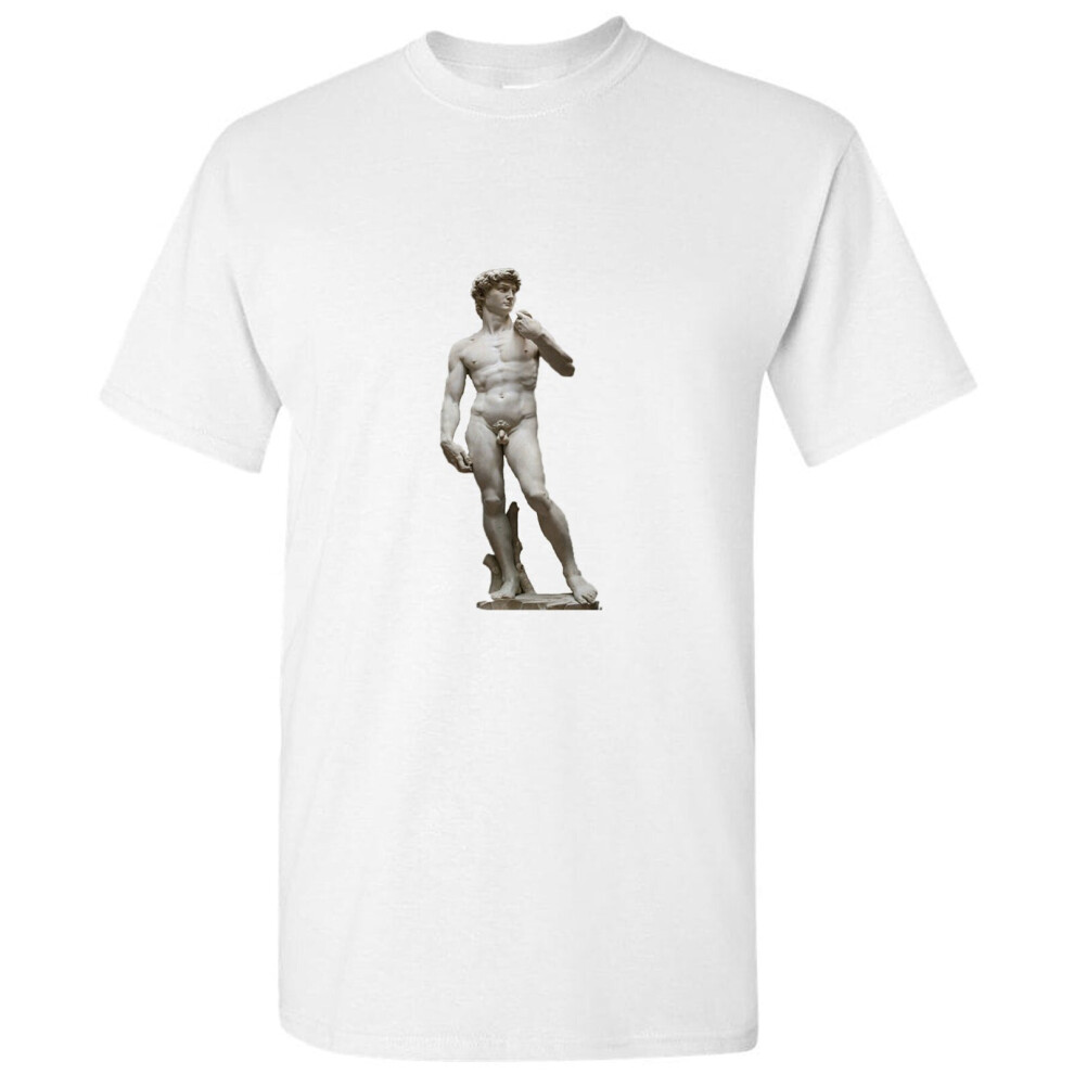 (L) Michelangelo Statue of David Marble Sculpture Art White Men T Shirt Tee Top