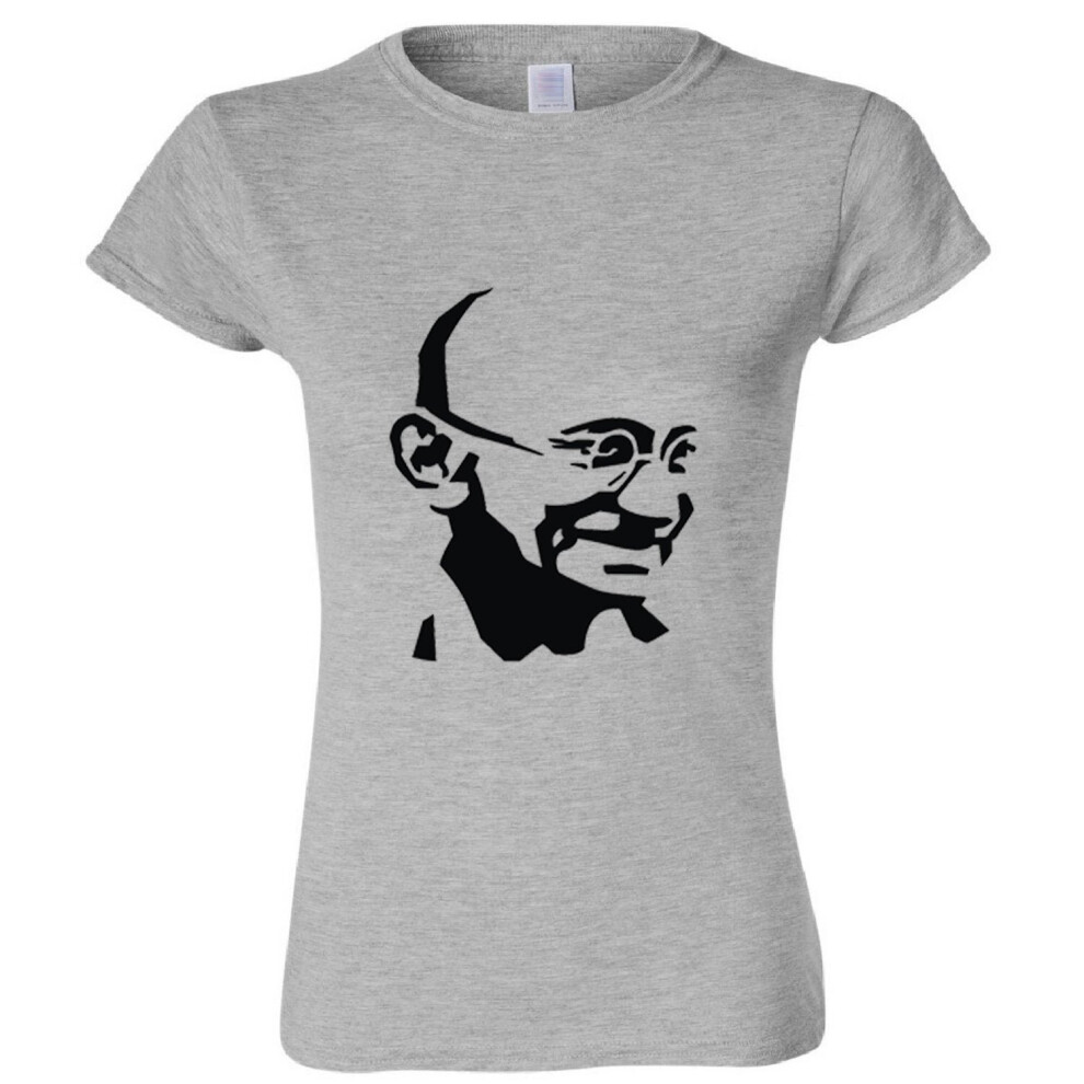 (2XL) Mahatma Gandhi Indian Hero Female Ladies Women Sport Grey T-Shirt Tee Tops