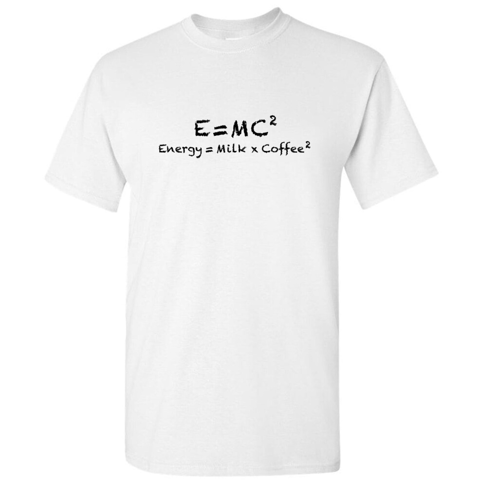 (M) E=mc2 Energy Milk Coffee Funny Einstein Formula White Mens T Shirt Tee Tops