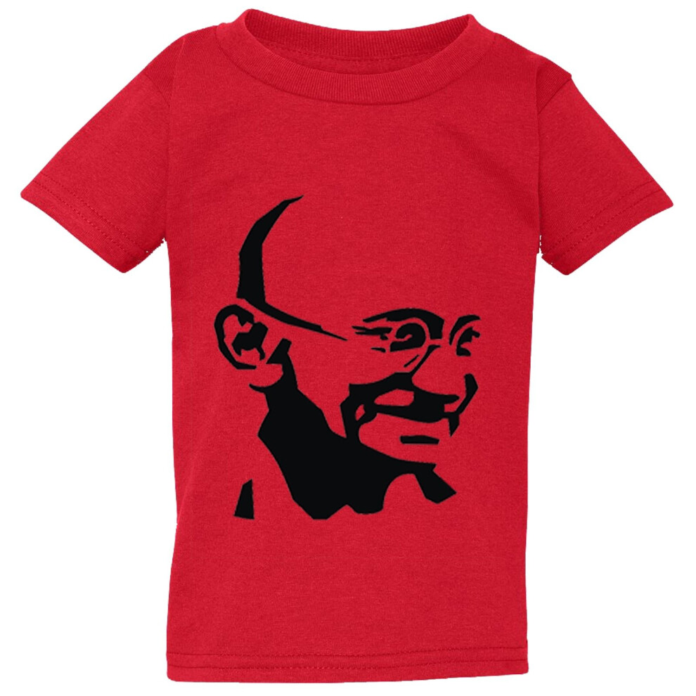 (Small / 2T / 1-2 YO) Mahatma Gandhi Hindi Indian Hero Red T-Shirt Tee Tops Baby Toddler Kids Boy Girl