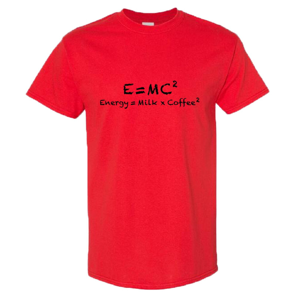 (2XL) E=mc2 Energy Milk Coffee Funny Einstein Formula T-Shirt Red Mens Tee Tops