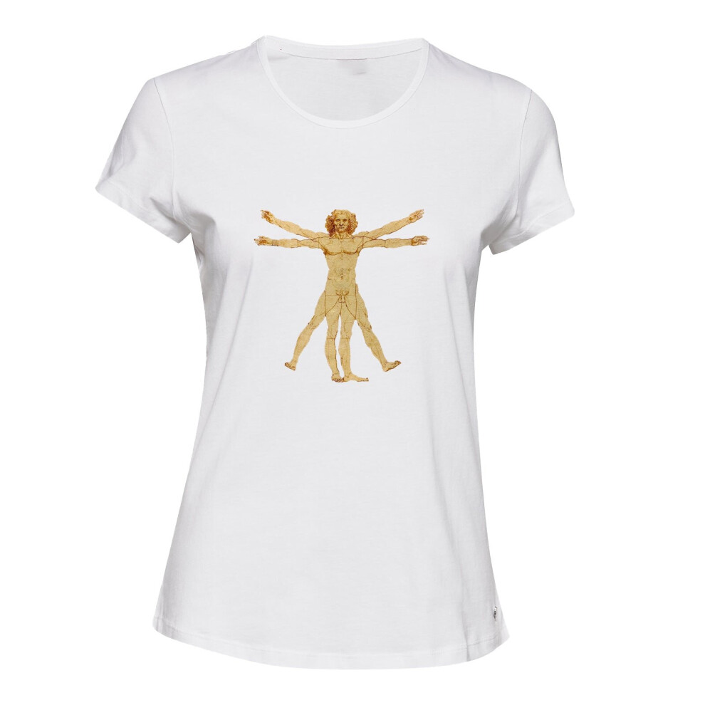 (XL) The Vitruvian Man Leonardo Da Vinci Female Ladies Women White T-Shirt Tee Tops