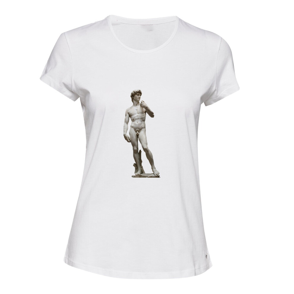 (2XL) Michelangelo Statue of David Sculpture White Ladies Women T Shirt Tee Top