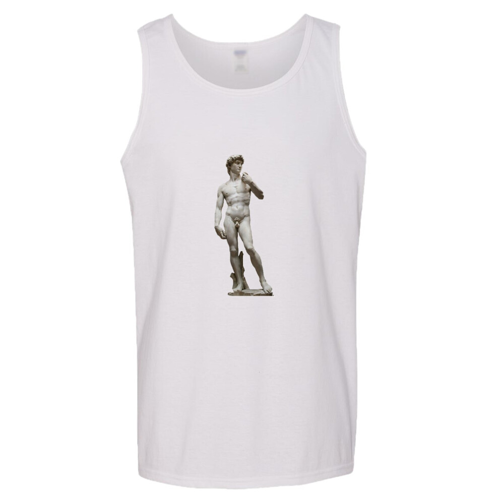 (XL) Michelangelo Statue of David Sculpture Mens White Tank Top Singlet T Shirt