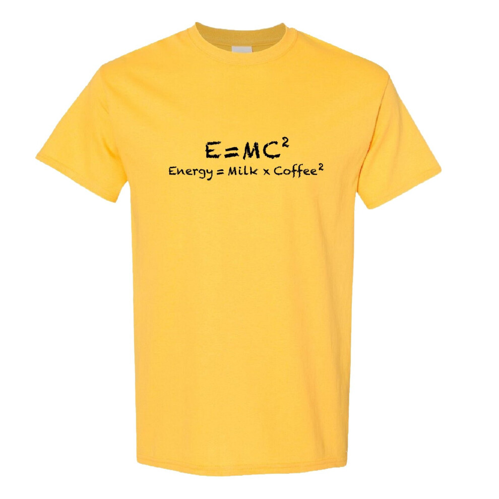 (S) E=mc2 Energy Milk Coffee Funny Einstein T-Shirt Daisy Yellow Tee Tops Mens