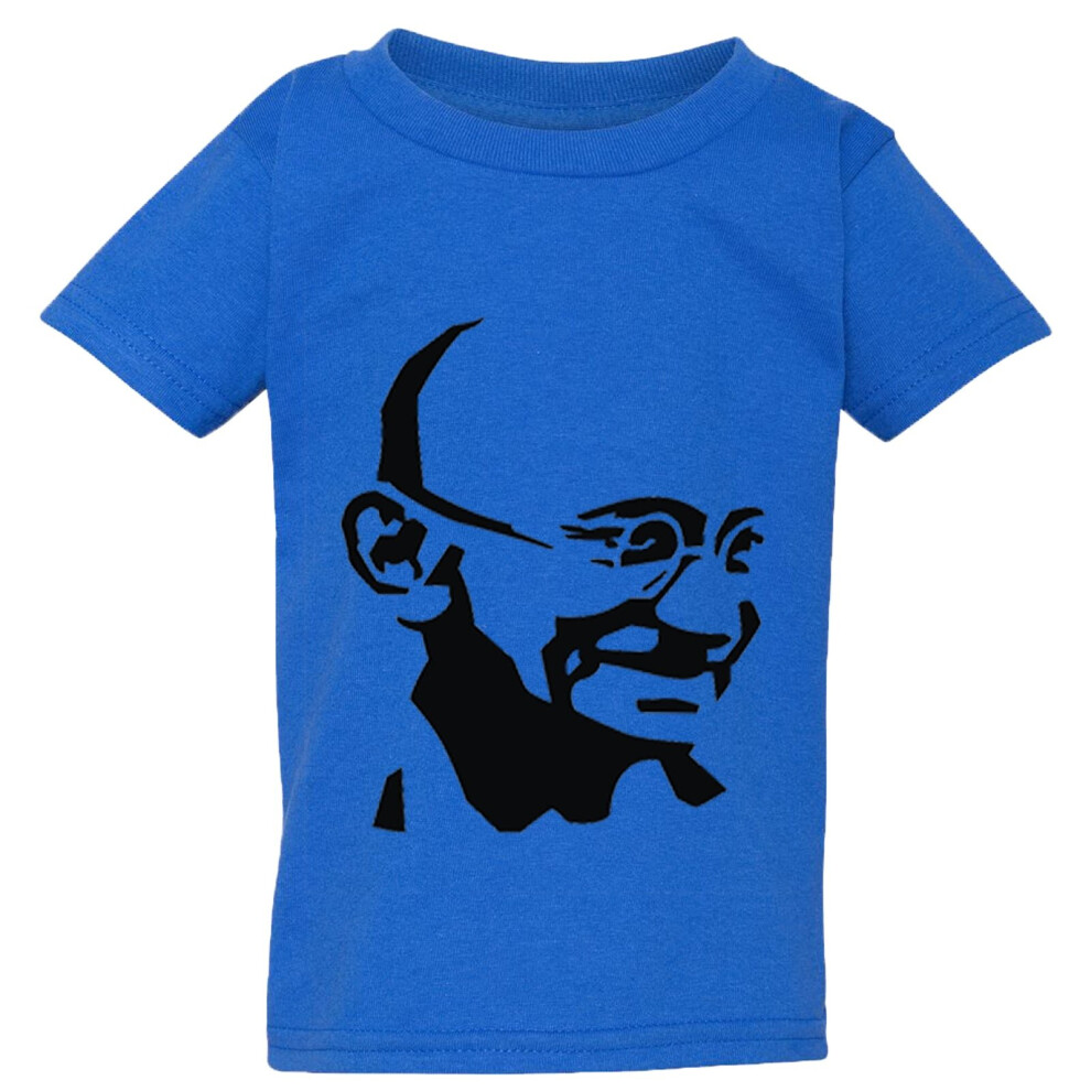 (Small / 2T / 1-2 YO) Mahatma Gandhi Hindi Indian Hero Blue T-Shirt Tee Tops Baby Toddler Boy Girl