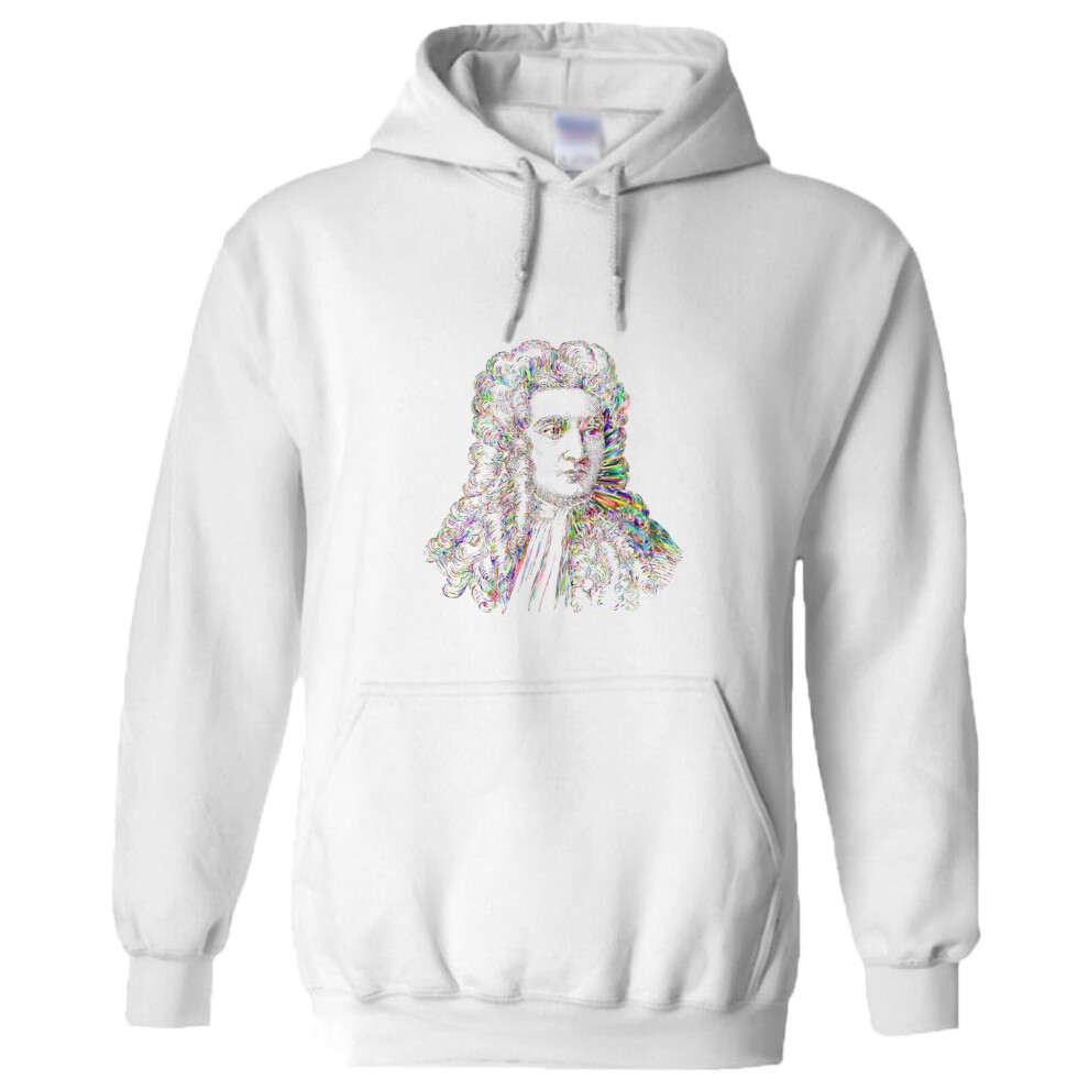 (4XL) Sir Isaac Newton Portrait Art Science Mens White Hoodie Hooded Sweat Sweater