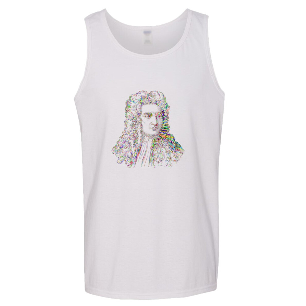 (3XL) Sir Isaac Newton Portrait Art Science Mens White Basic Tank Top Singlet T Shirt