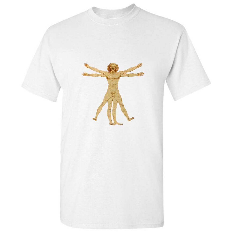 (XL) The Vitruvian Man Leonardo Da Vinci Science Men White Classic T Shirt Tee Tops