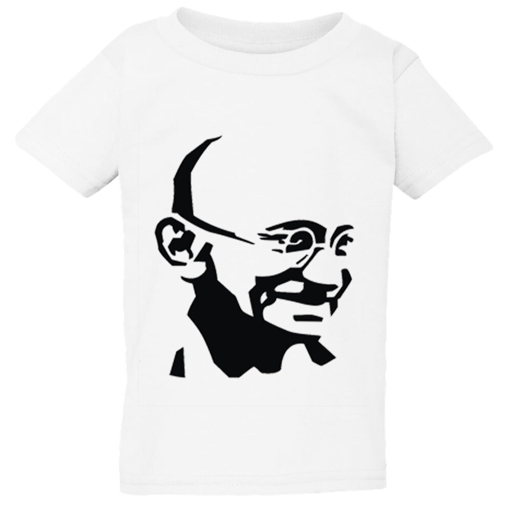 (Small / 2T / 1-2 YO) Mahatma Gandhi Hindi Indian Hero White T-Shirt Tee Top Baby Toddler Kid Boy Girl