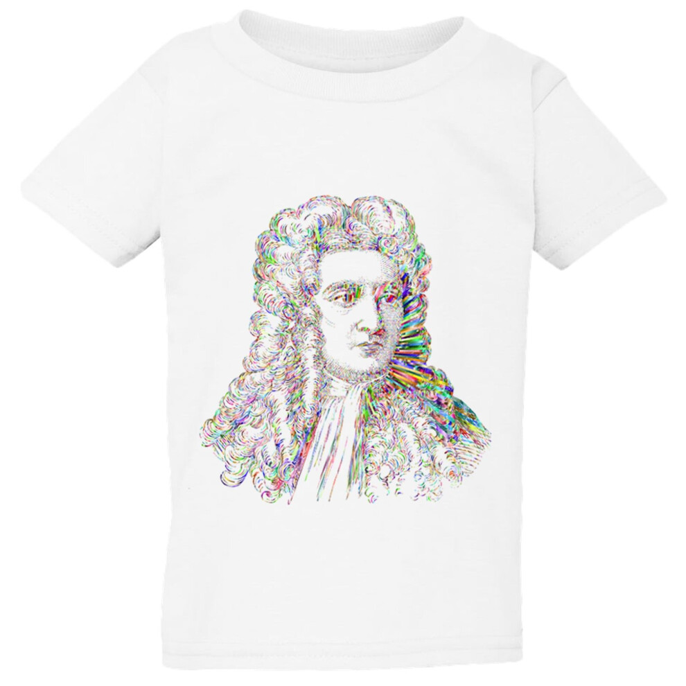 (Medium / 3T / 2-3 YO) Sir Isaac Newton Portrait Art White T-Shirt Tee Tops Baby Toddler Kids Boy Girl