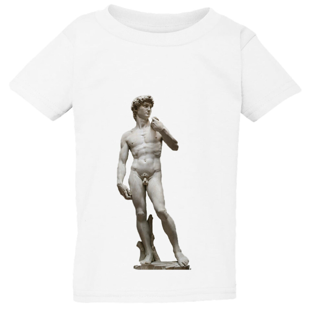 (Small / 2T / 1-2 YO) Michelangelo Statue of David White T-Shirt Tee Top Baby Toddler Kids Boy Girl