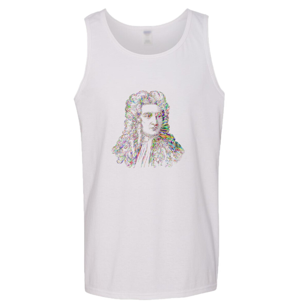 (M) Sir Isaac Newton Portrait Art Science Mens White Basic Tank Top Singlet T Shirt