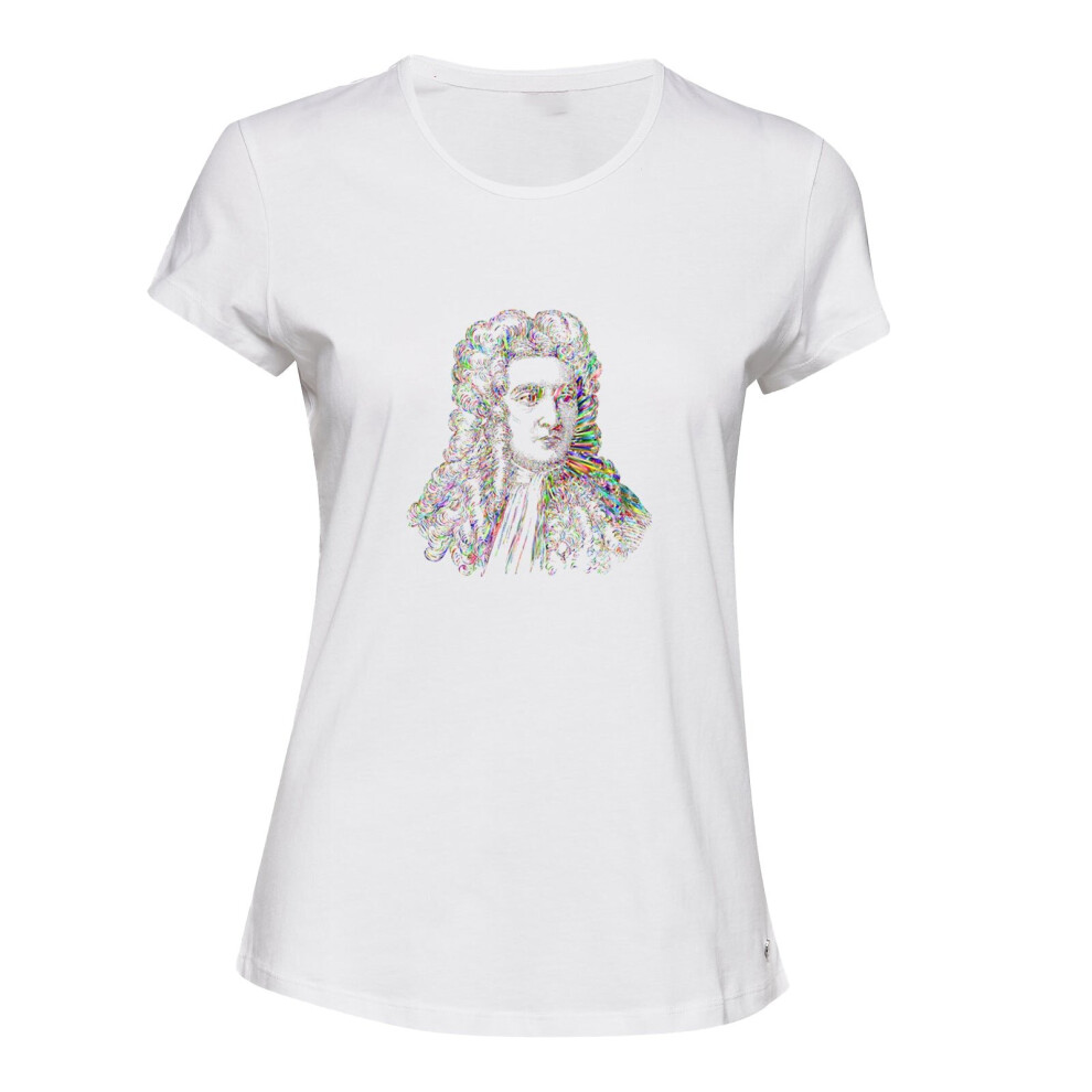 (L) Sir Isaac Newton Portrait Art Female Ladies Womens White T-Shirt Tee Tops