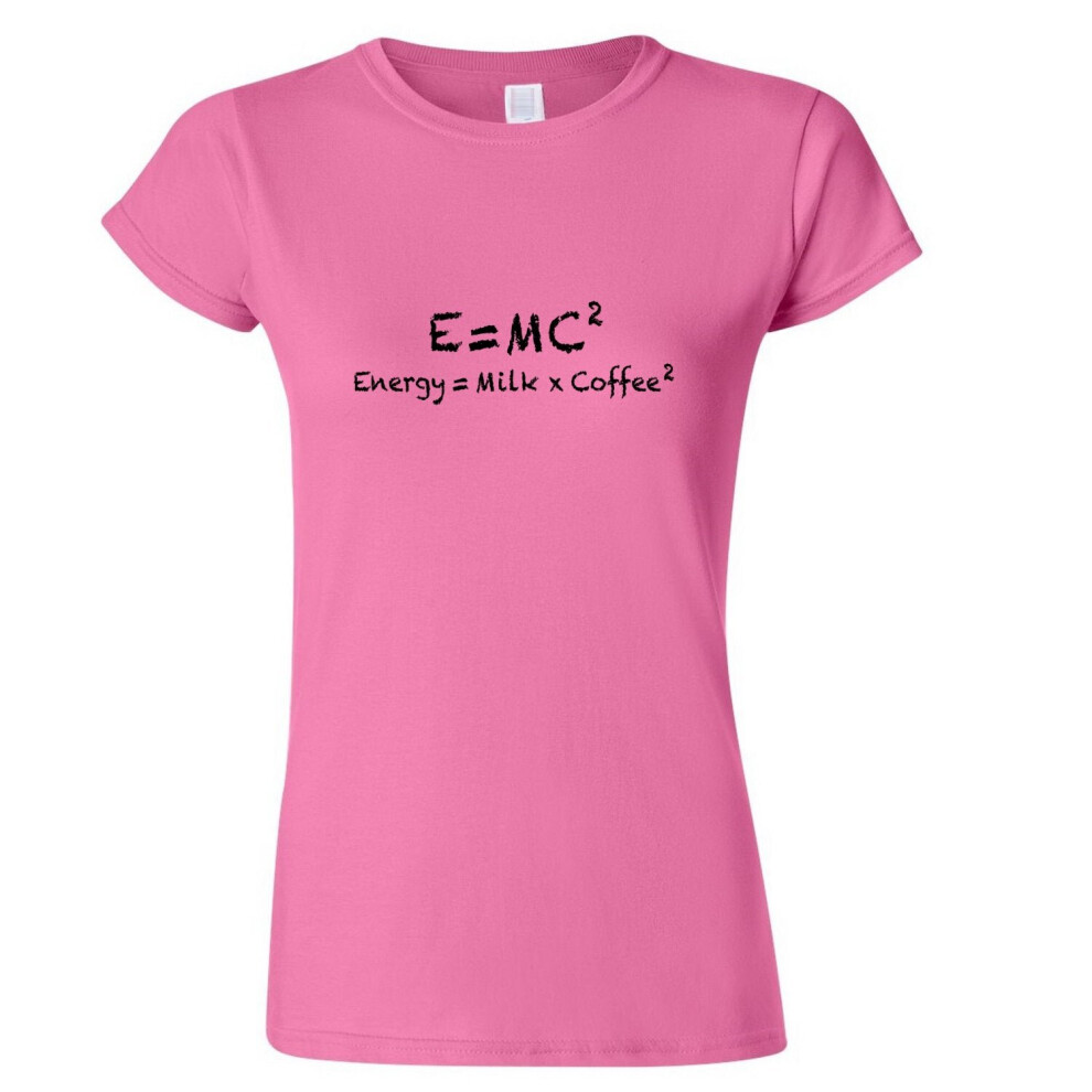 (2XL) E=mc2 Energy Milk Coffee Funny Einstein Ladies Womens Pink T-Shirt Tee Tops