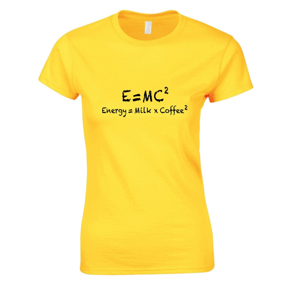 (S) E=mc2 Energy Milk Coffee Funny Einstein Ladies Women Yellow T-Shirt Tee Tops