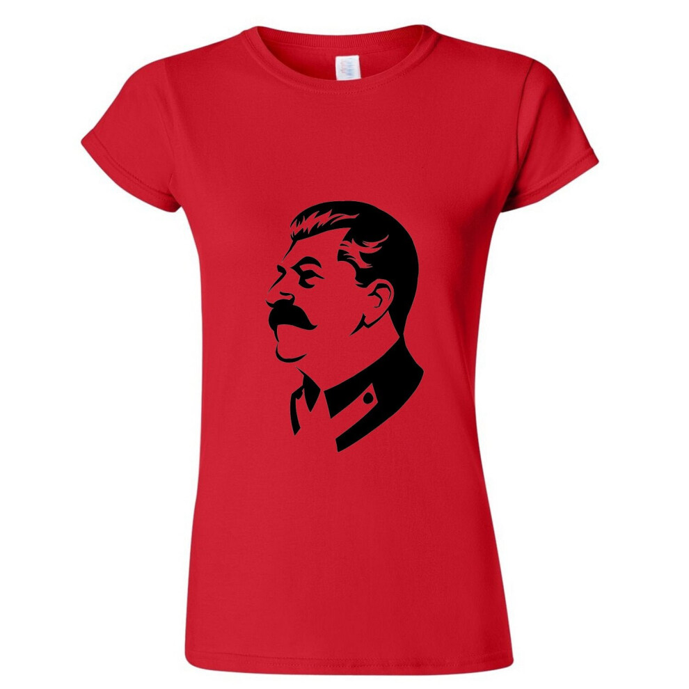 (L) Joseph Stalin Soviet Union Russian Socialist Ladies Women Red T Shirt Tee Top