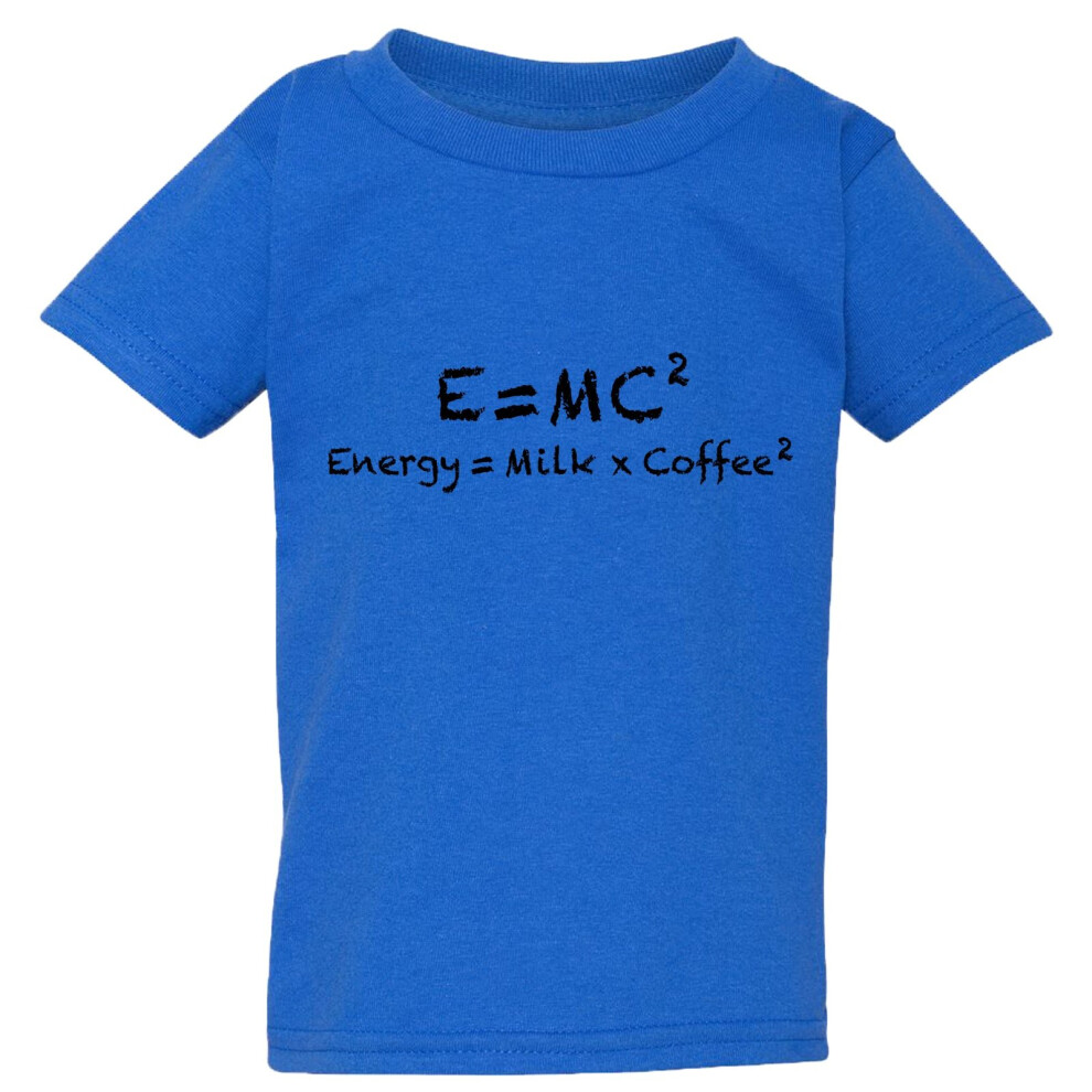 (Small / 2T / 1-2 YO) E=mc2 Energy Milk Coffee Funny Einstein Blue T-Shirt Tee Top Baby Kids Boy Girl