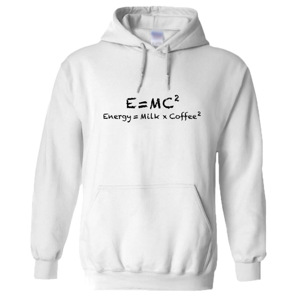 (L) E=mc2 Energy Milk Coffee Funny Einstein White Hoodie Mens Hooded Sweater