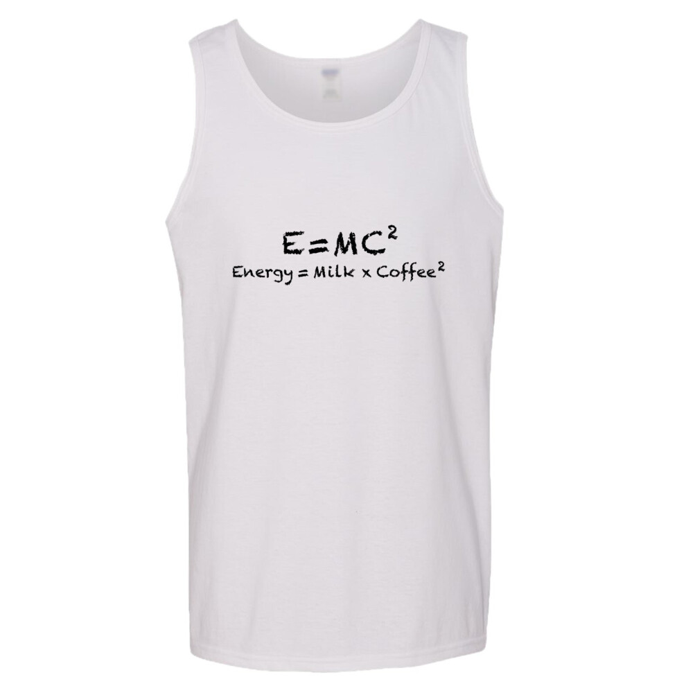 (2XL) E=mc2 Energy Milk Coffee Funny Einstein White Tank Top Singlet T Shirt Mens