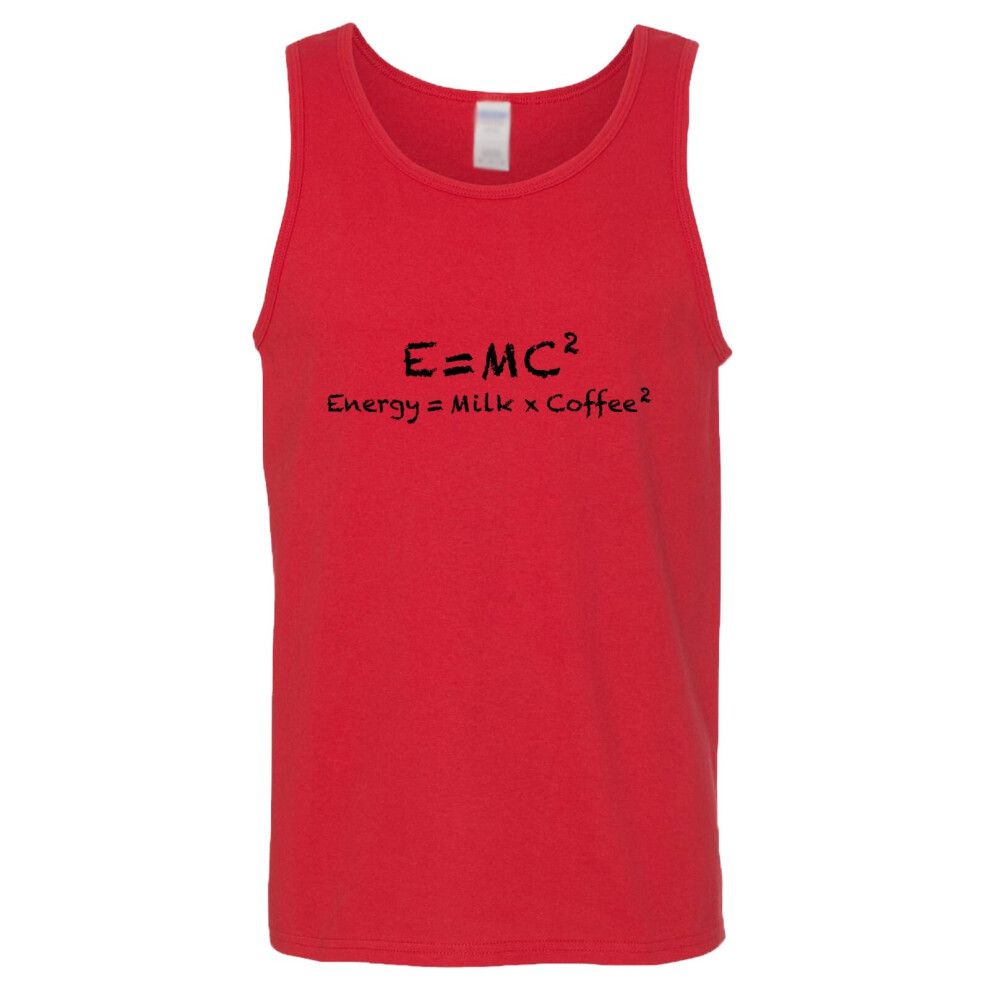 (L) E=mc2 Energy Milk Coffee Funny Einstein Red Tank Top Singlet T Shirt Mens