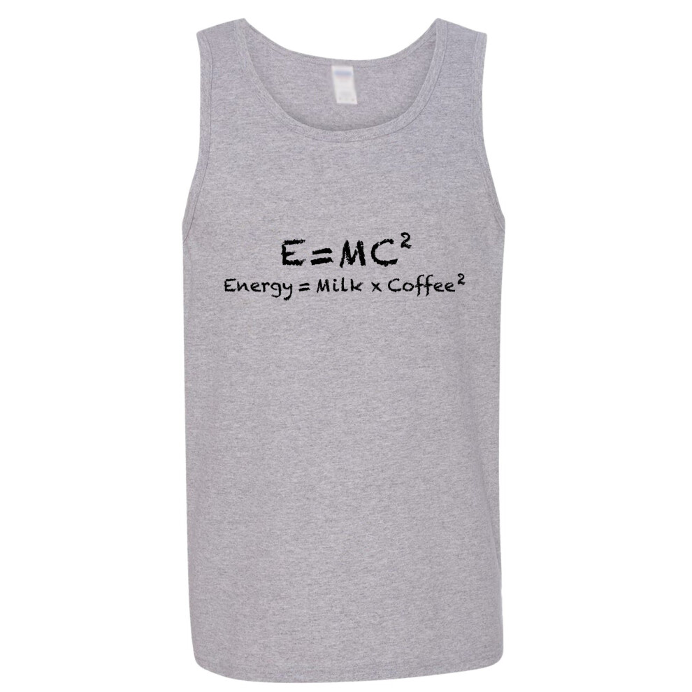 (M) E=mc2 Energy Milk Coffee Funny Einstein Grey Tank Top Singlet T Shirt Mens