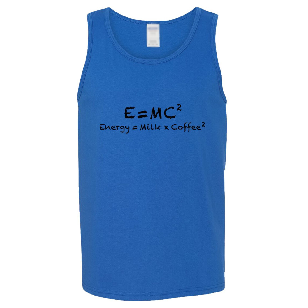 (2XL) E=mc2 Energy Milk Coffee Funny Einstein Blue Tank Top Singlet T Shirt Mens