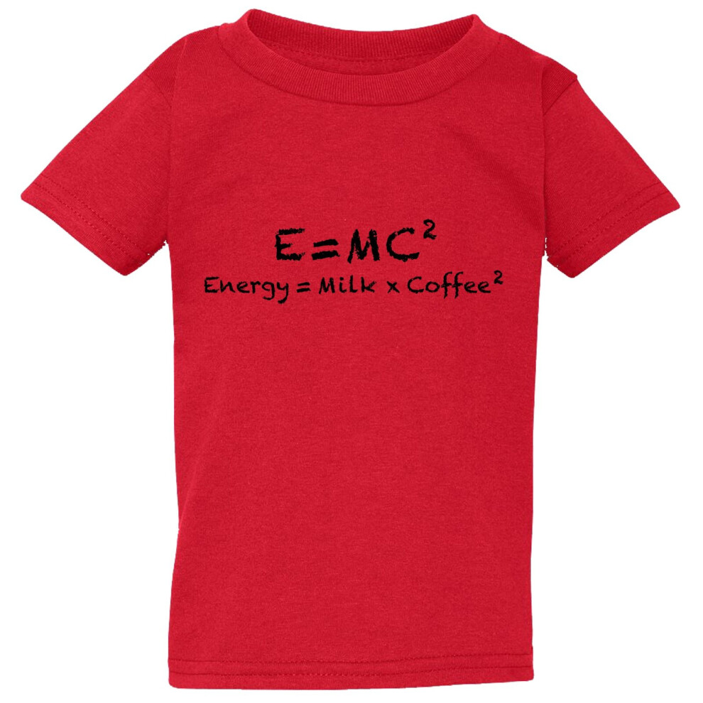 (Small / 2T / 1-2 YO) E=mc2 Energy Milk Coffee Funny Einstein Red T-Shirt Tee Top Baby Kids Boy Girl
