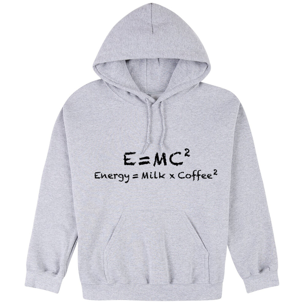 (L) E=mc2 Energy Milk Coffee Funny Einstein Grey Hooded Sweater Mens Hoodie