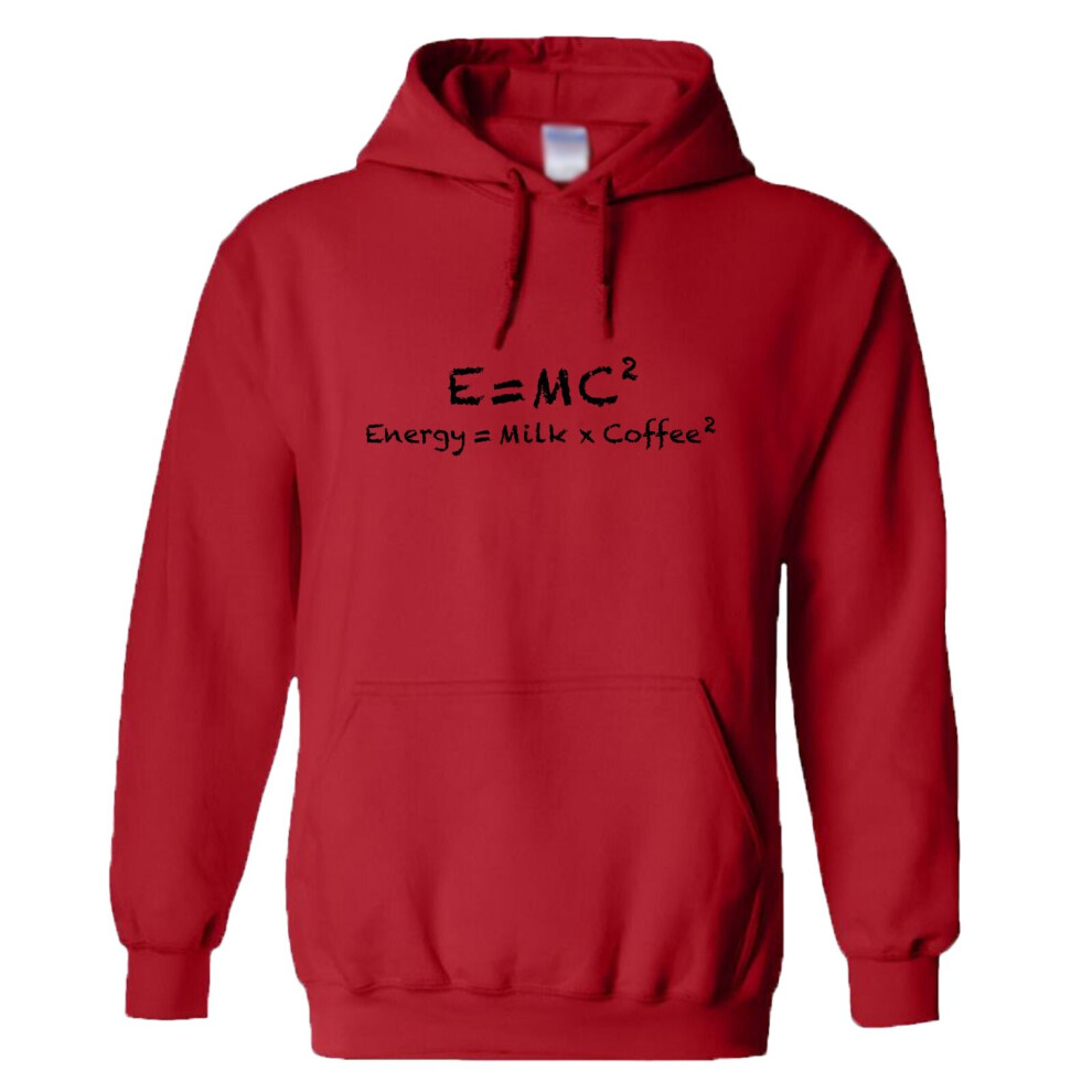 (M) E=mc2 Energy Milk Coffee Funny Einstein Red Hoodie Mens Hooded Sweat Sweater