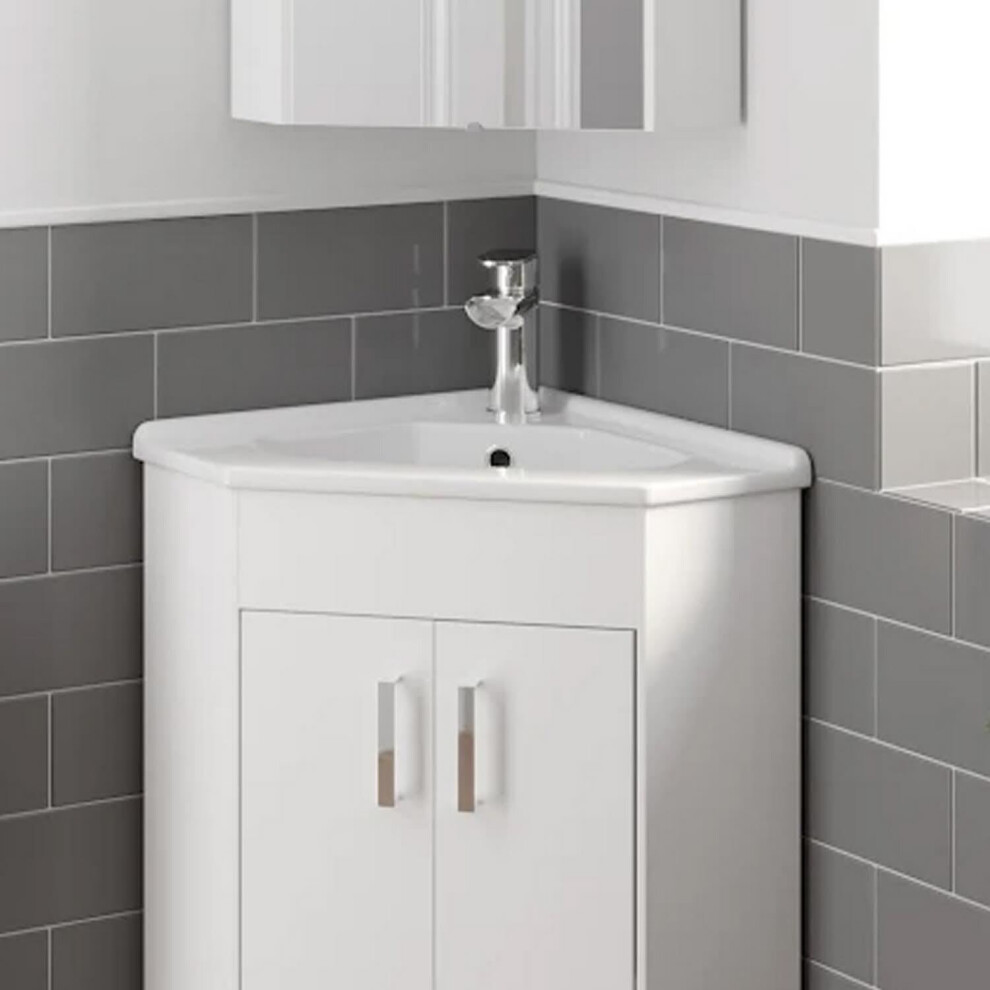 Affine White Gloss Recessed Corner Basin - 585Mm 5056467275289