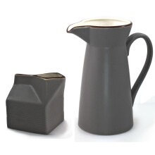(GREY) PORCELAIN WATER JUG & MILK CARTON SET