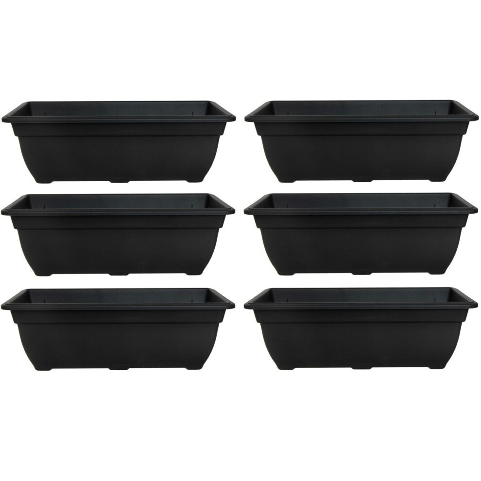 6x Bell Trough Planter Plant Pot 50cm Plastic Black Colour Garden Pot