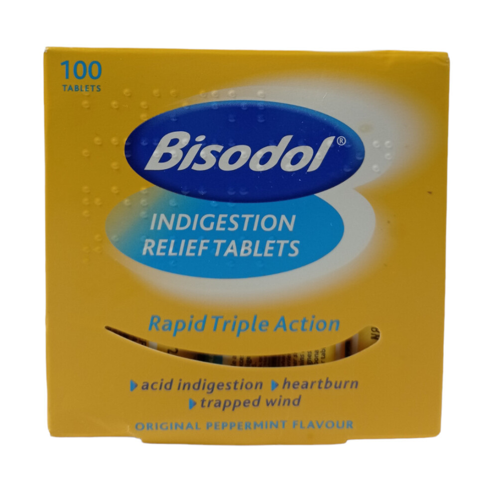 Bisodol Indigestion Relief Tablets - 100 Tablets Fast Relief to Trapped Wind, Acid Indigestion & Heartburn,100 Count (Pack of 1)