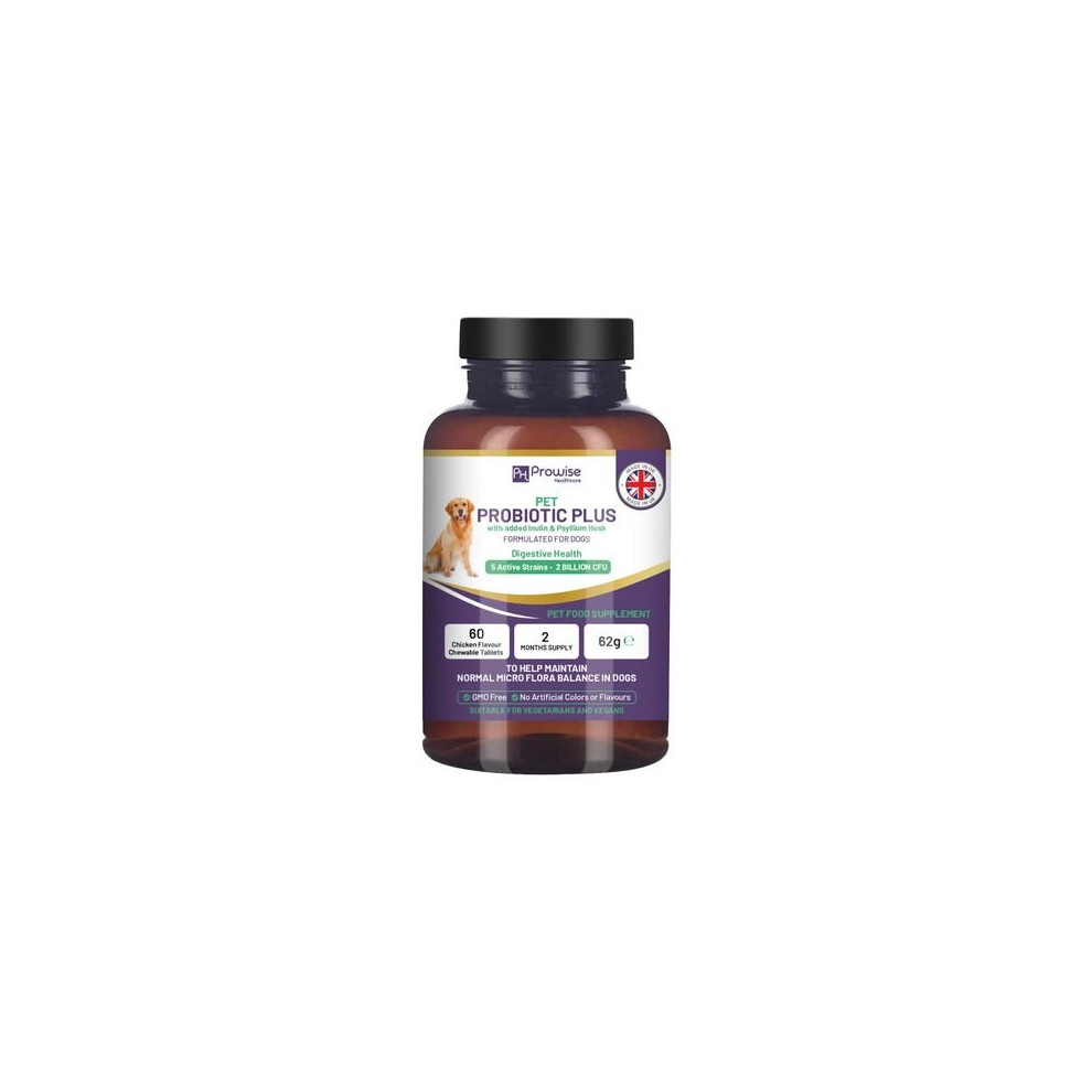Prowise Health Pet Probiotic Plus With Synbalance Strains, Inulin & Psyllium - 60 Chicken Flavour Chewables (2 Months, Gmo-Free, Uk Gmp)