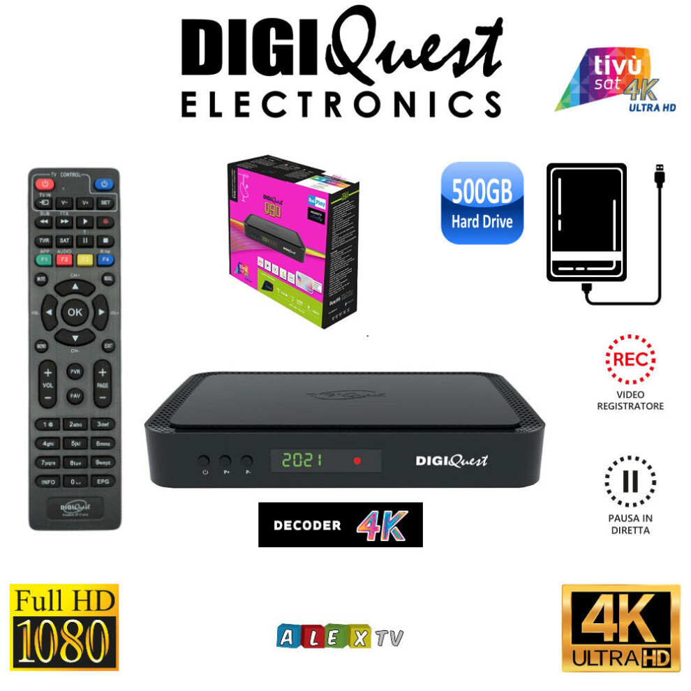 Tivusat Digiquest Q90 4K Usb Pvr 500Gb Hdd Italian Decoder + Activated Card 3301414172749