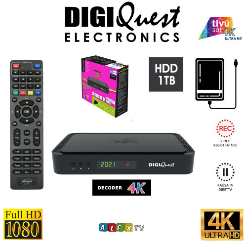 Tivusat Digiquest Q90 4K UHD PVR 1TB HDD Italian Decoder + ACTIVE card