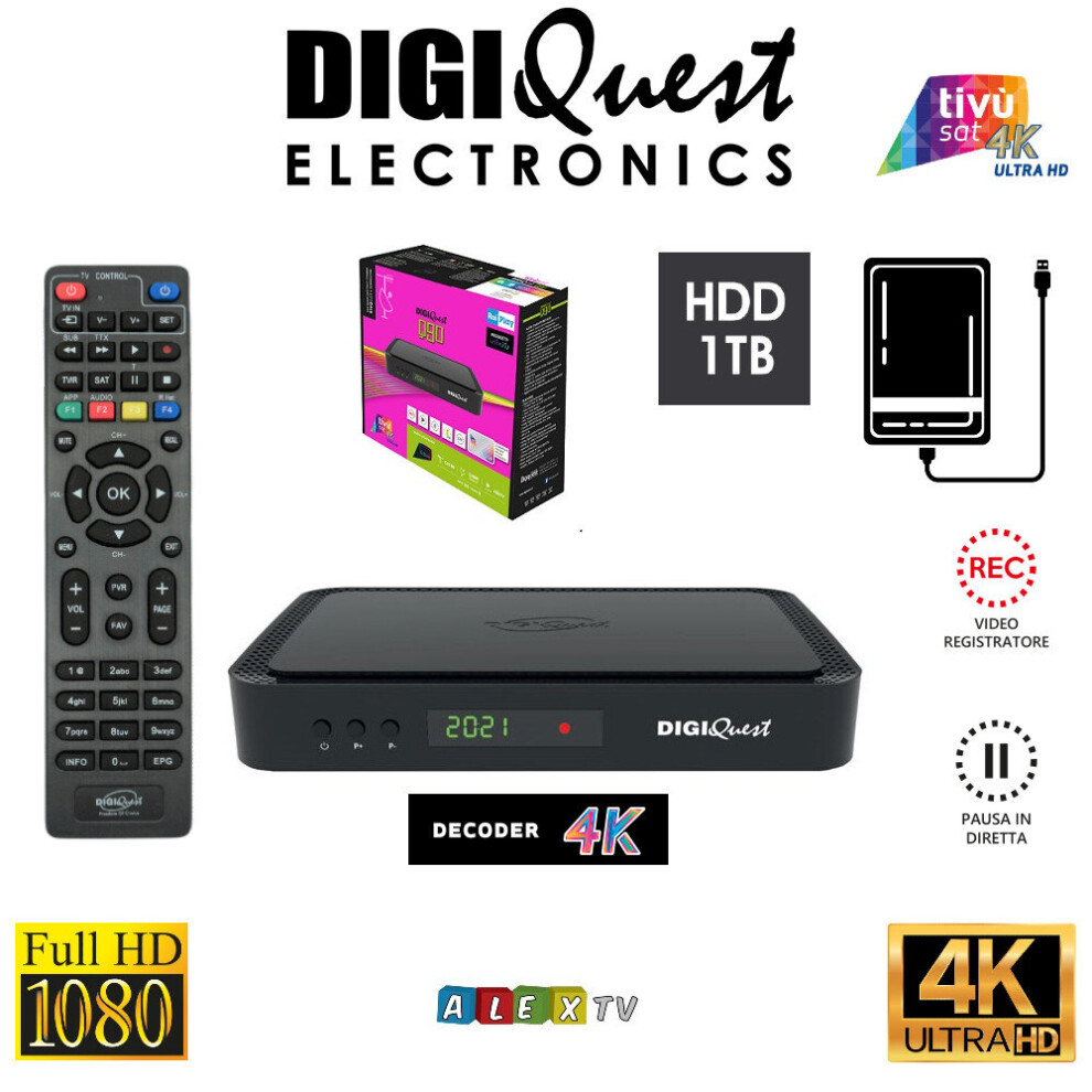Tivusat Digiquest Q90 4K Uhd Pvr 1Tb Hdd Italian Decoder + Active Card 3301414172756